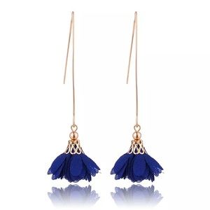 Boho Spring Blue Flower Petal Gold Threader Earrings